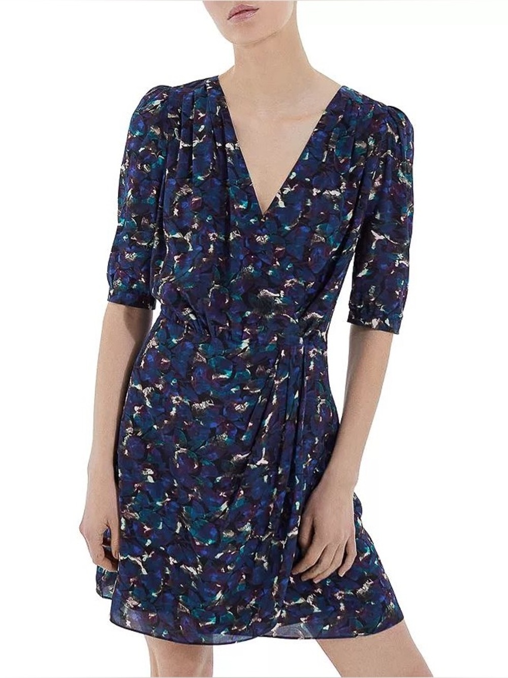 The Kooples Paris Blue Floral V-Neck Wrap Dress